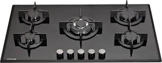 Piano cottura Millar in vetro 5 fuochi gas, 90 cm, tecnologia FFD, GH9051PB