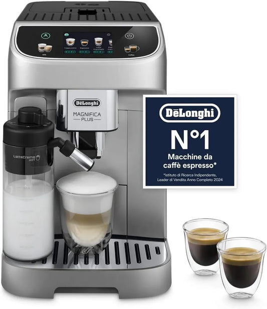 De'Longhi Magnifica Smart: Macchina da Caffè Automatica con LatteCrema, 18 Bevande, Display Touch a Colori, Argento/Nero