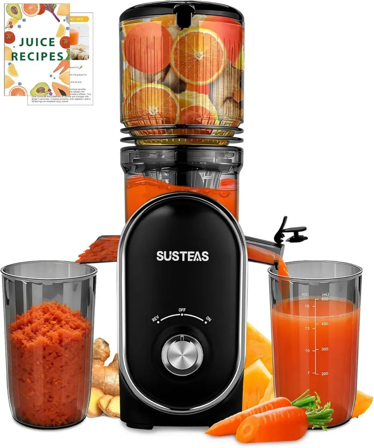 Estrattore di Succo SUSTEAS 300W, Ampio Canale 13,5 cm, Capacità 1,5L, Facile Pulizia, Ideale per Frutta e Verdura