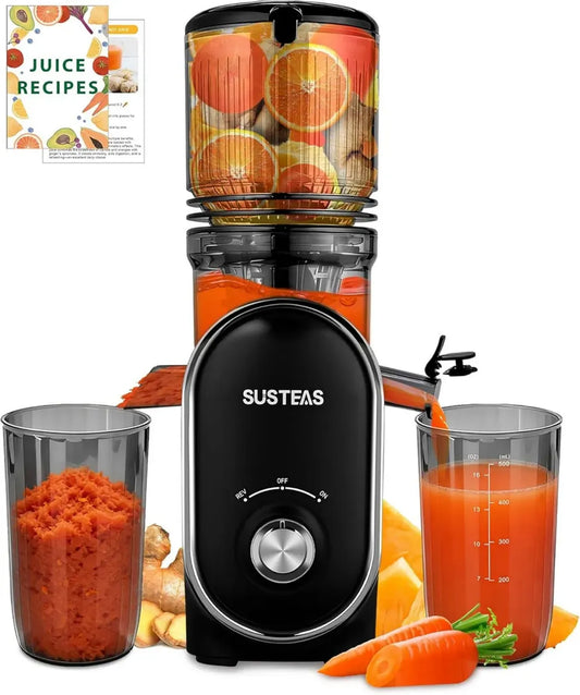 Estrattore di Succo SUSTEAS 300W, Ampio Canale 13,5 cm, Capacità 1,5L, Facile Pulizia, Ideale per Frutta e Verdura