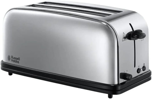 Russell Hobbs Tostapane Acciaio Inox, 2 Slot Lungi per 4 Fette, Extra Largo, 6 Livelli di Doratura, Funzione Scongelamento, Modello Victory