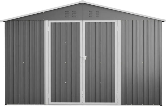 Capanno in Metallo Grigio 300x252x191 cm con Tetto Scorrevole, Resistente alle Intemperie