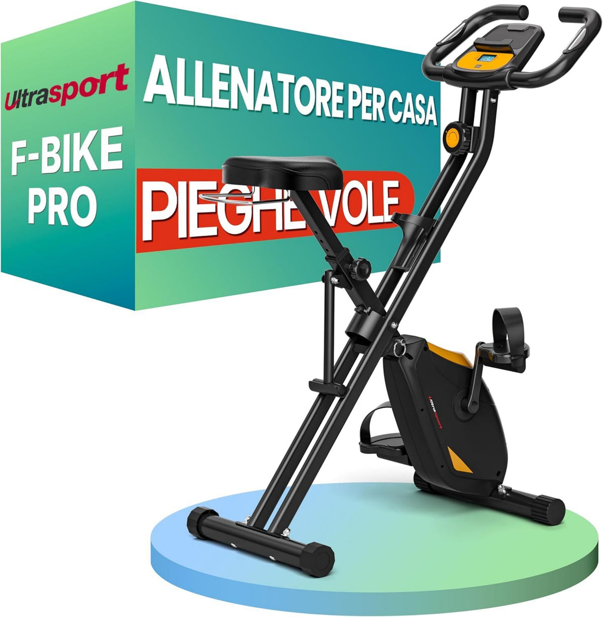 Cyclette - pieghevole, con display, 150 KG, 16 Livelli