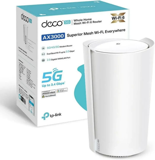 TP-Link Deco X3000 5G: Router Mesh WiFi 6 con Sim 5G, Velocità AX3000 Mbps Dual Band, Modem da 3.4 Gbps, Porta 2.5 Gbps, Compatibile con Alexa