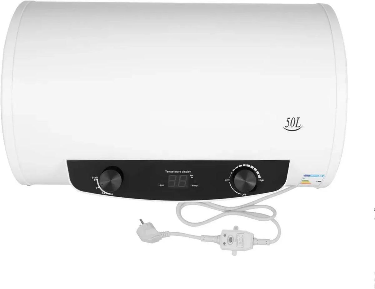 Scaldabagno Elettrico 50L/120L Orizzontale, 2000W con Valvola di Sicurezza e Kit Doccia