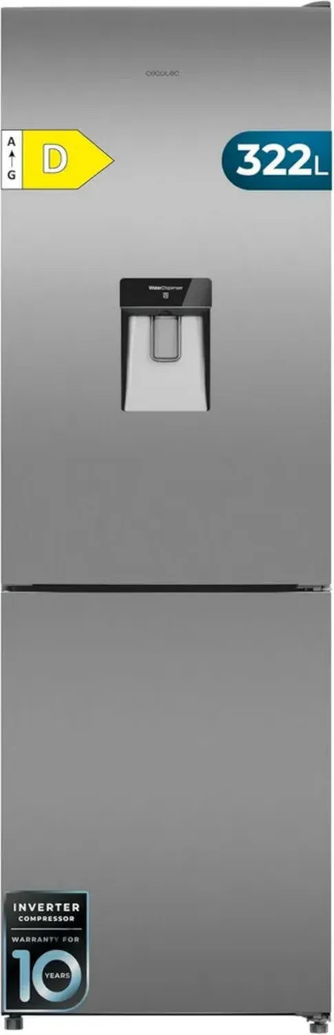 Frigorifero Combinato Cecotec 322L con Dispenser Acqua, Multi Airflow e LED
