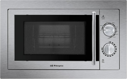 Microonde da Incasso Orbegozo 20L, 800W, Grill 1000W, 9 Livelli, Scongelamento, Timer 30 Minuti, Acciaio Inox
