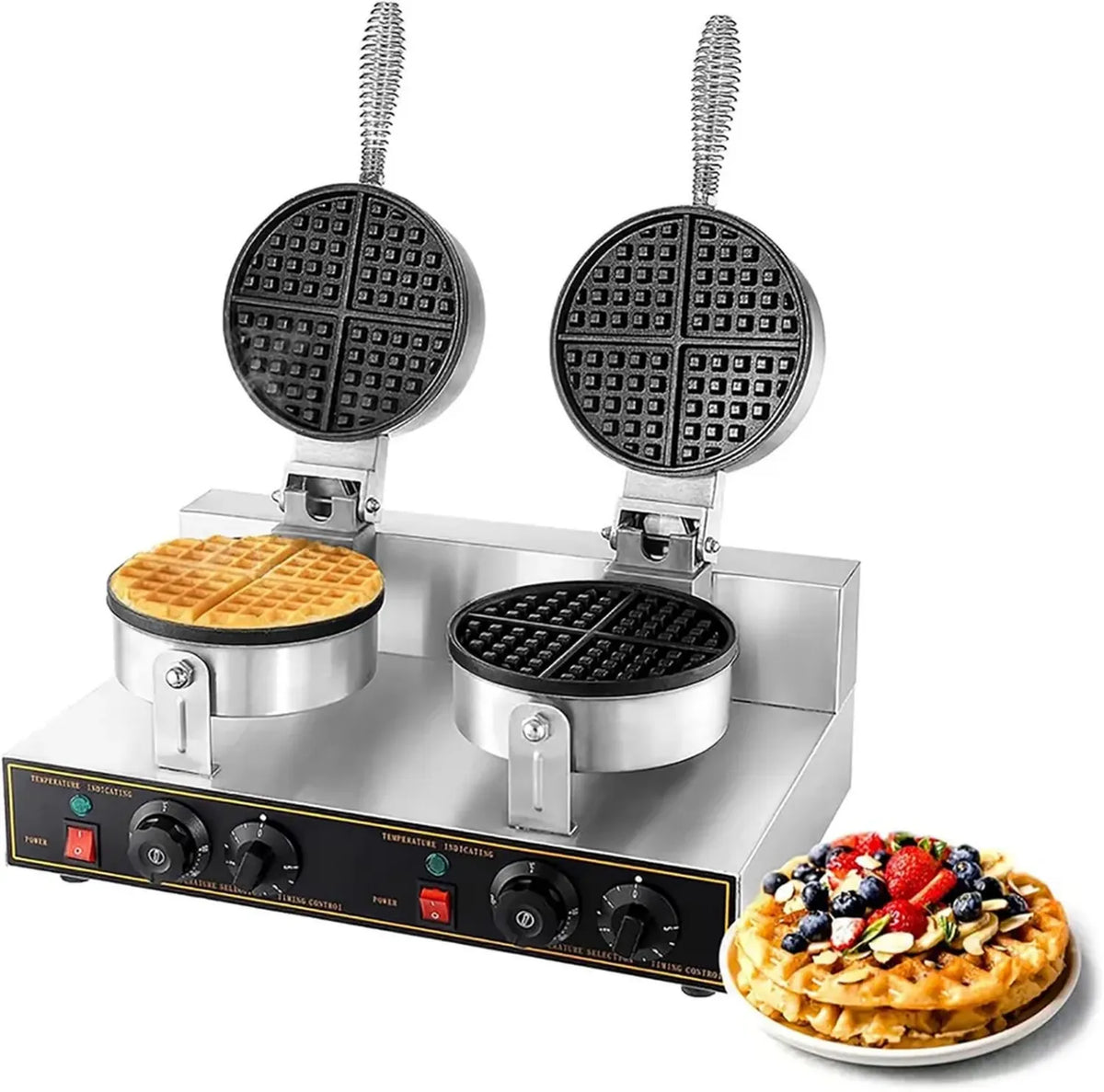 Macchina per Waffle 1400W in Acciaio Inossidabile con Controllo Temperatura e Timer