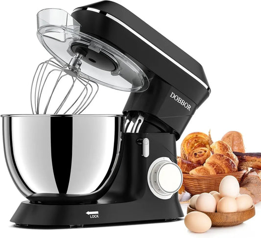 Impastatrice Planetaria 9,5 L, DOBBOR 1500W con Ciotola in Acciaio Inox, 6 Velocità, Gancio Impastatore, Frusta, Coperchio (Nero)