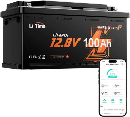 Batteria LiFePO4 12V 100Ah con Bluetooth per Camper, Protezione Termica e BMS Avanzato