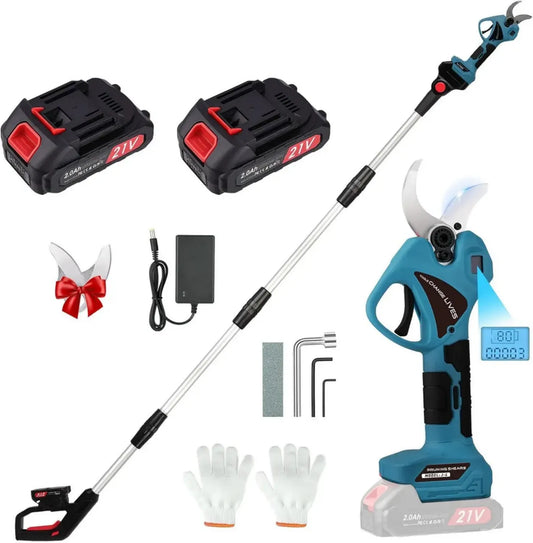 Cesoie Elettriche Telescopiche 40mm con Batteria 2x21V, Professionali per Giardino e Frutteto, 244cm con Display LCD
