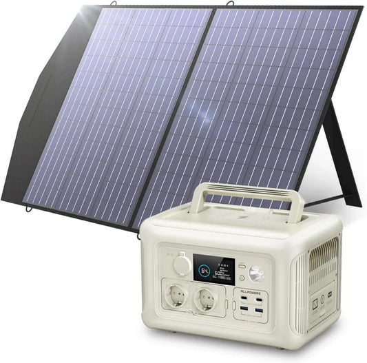 ALLPOWERS Generatore Solare Portatile 600W con Pannello 100W, Batteria LiFePO4 299Wh, Ricarica Rapida 1h per Campeggio e Casa