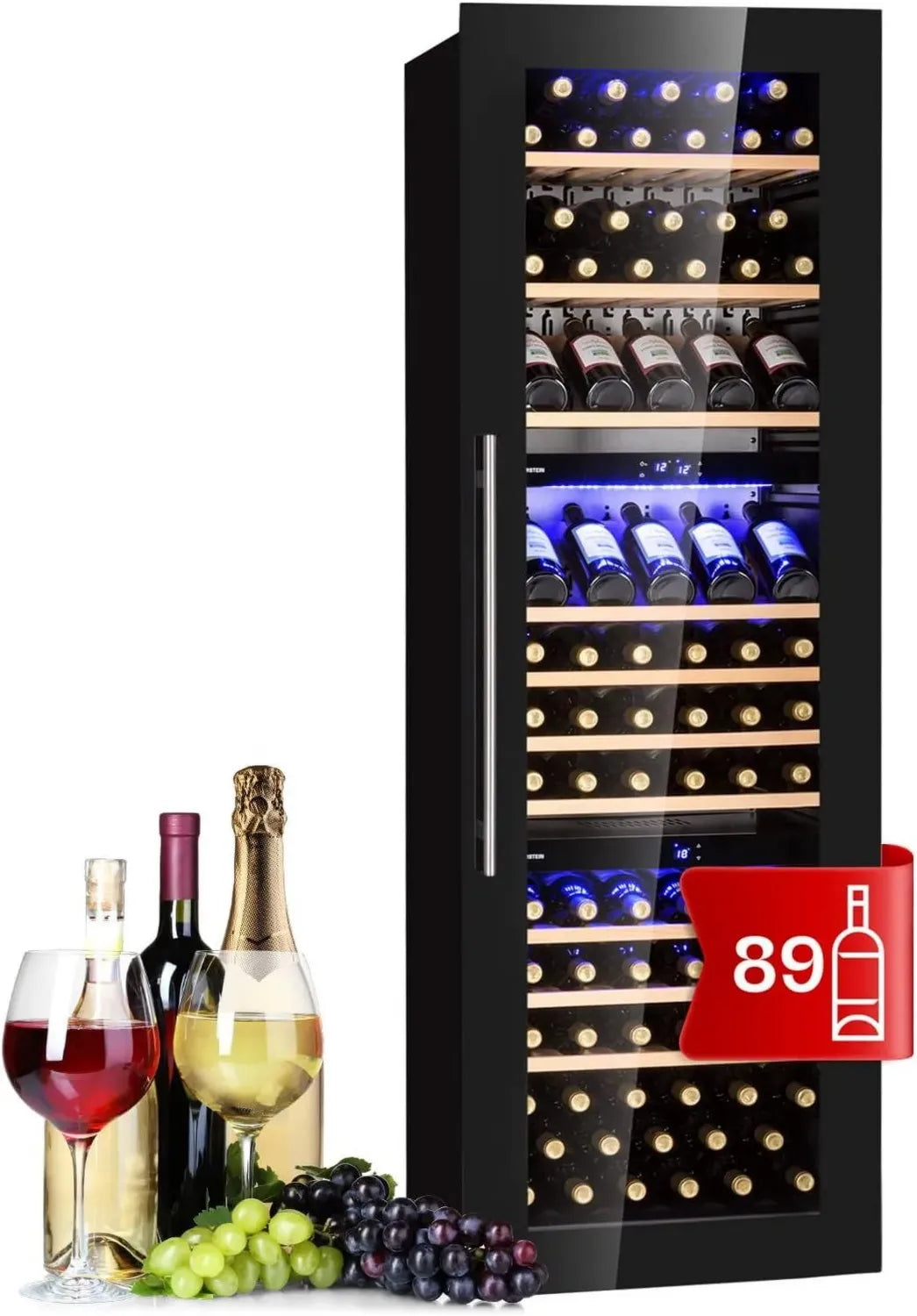 Cantinetta Vino Tripla Zona con Display e Protezione UV, 89 Bottiglie