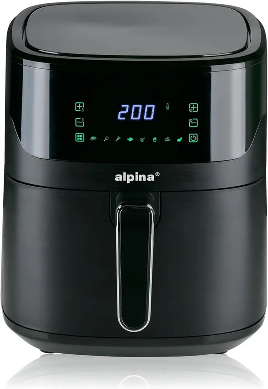 Friggitrice ad Aria 6L Alpina - Capacità Familiare per 4-6 Persone - Temperatura 80-200°C - Timer 60 Minuti - Colore Nero