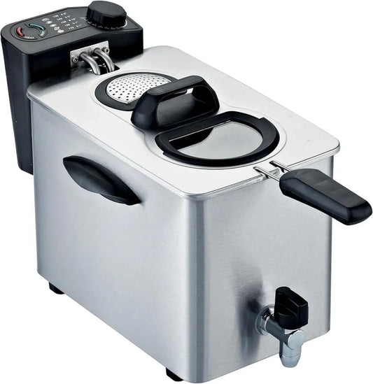 Friggitrice Elettrica Professionale in Acciaio Inox da 3/4 Litri, 2500W con Rubinetto di Scarico