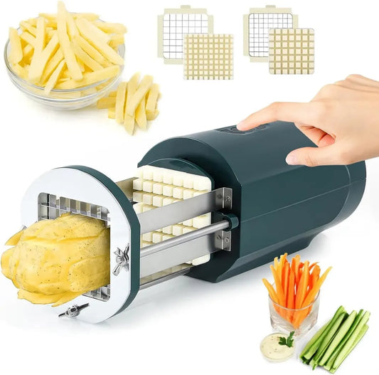 Affettatrice elettrica per patate e verdure con lame intercambiabili 9x9 mm e 12x12 mm