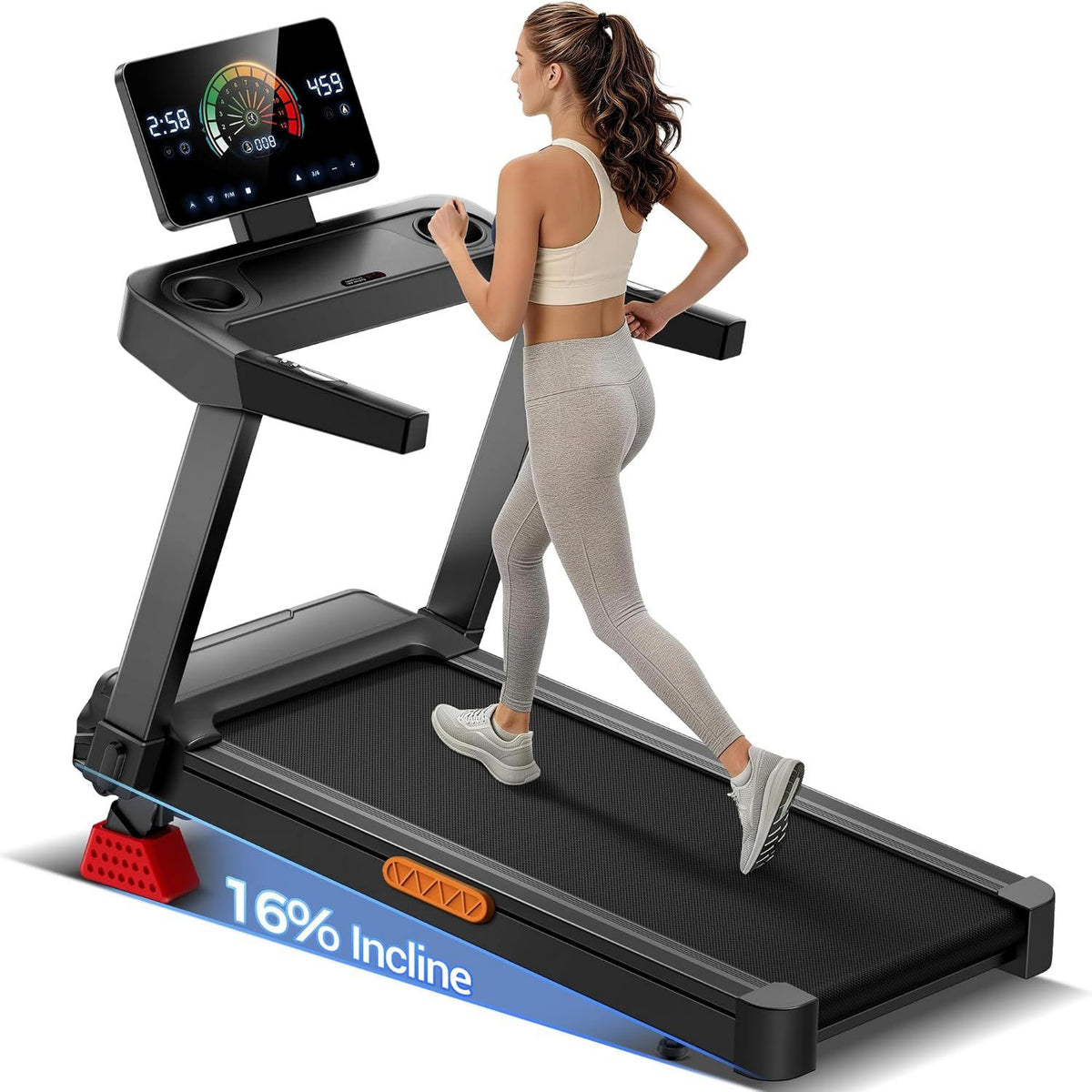 UMAY Tapis roulant - formato compatto, inclinazione regolabile, pieghevole, 180KG, 14KM/H, 5 HP, 4 Livelli