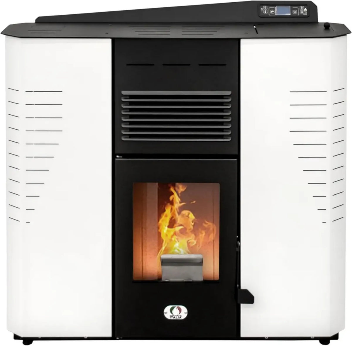 Stufa a Pellet Marmolada 14kW, Efficienza 92%, Riscalda 130m², Autonomia 19 Ore, Programmabile, 5 Velocità, Compatta, Garanzia 2 Anni, Bianco