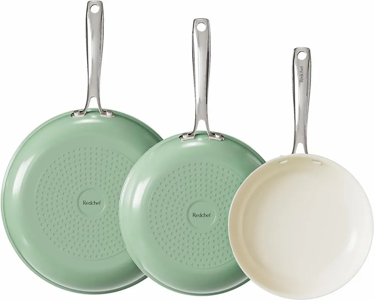 Set Padelle Antiaderenti in Ceramica, 3 Pezzi 20/24/28 cm, Adatte a Tutti i Piani Cottura e Forno, Senza Sostanze Nocive, Verde