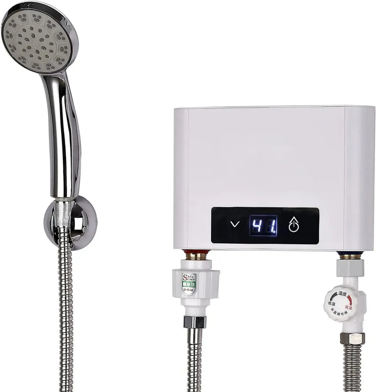 Scaldabagno Elettrico Istantaneo 5500W, Temperatura Regolabile 30-52°C, Kit Doccia Incluso, per Cucina e Bagno