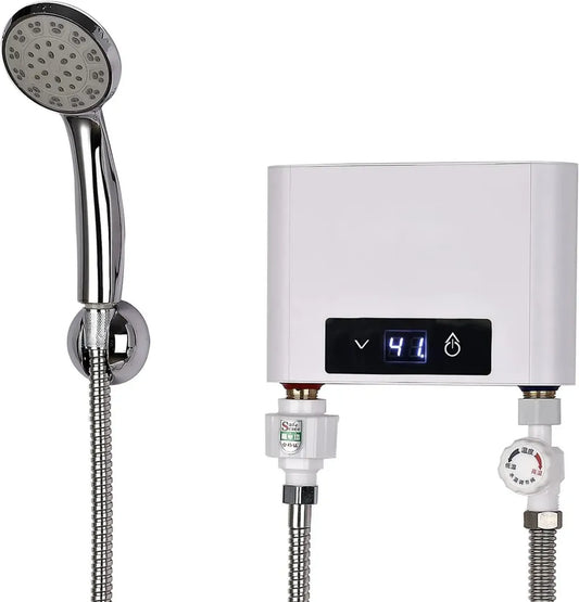 Scaldabagno Elettrico Istantaneo 5500W, Temperatura Regolabile 30-52°C, Kit Doccia Incluso, per Cucina e Bagno