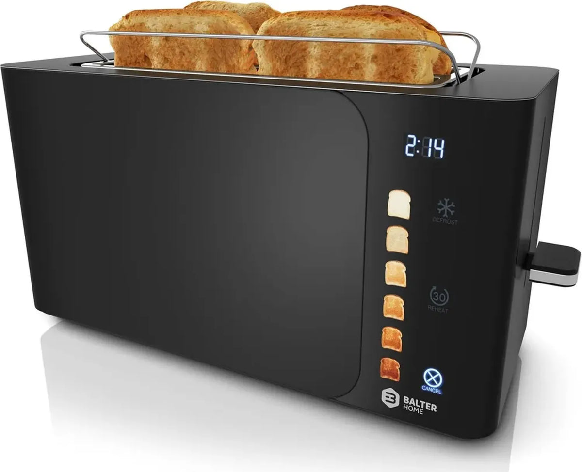 Tostapane a 4 Fette Balter con Display LCD e Funzione Scongelamento, Acciaio Inox 1500W