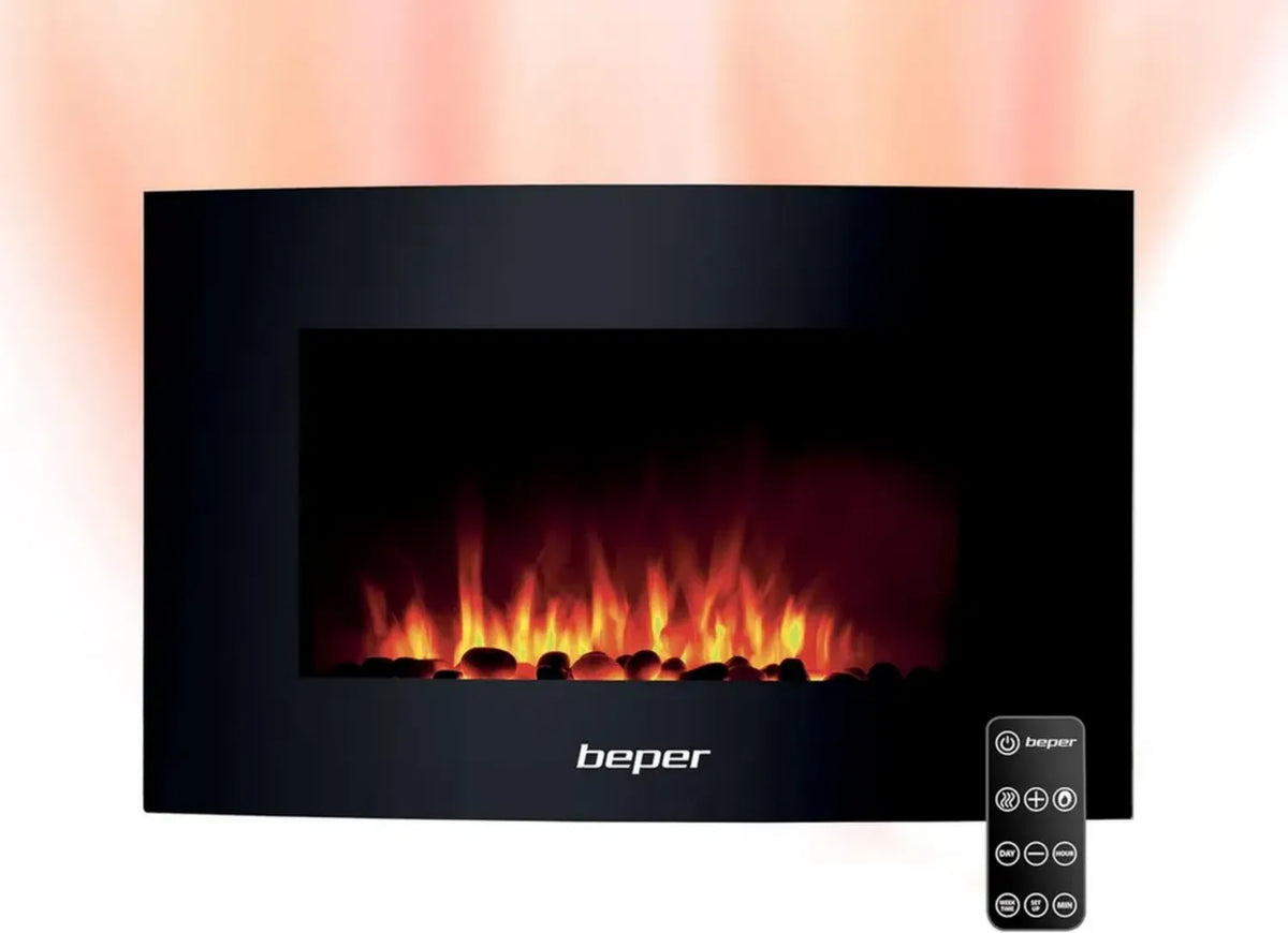 Caminetto Elettrico da Parete Beper con Effetti Fiamma e Telecomando