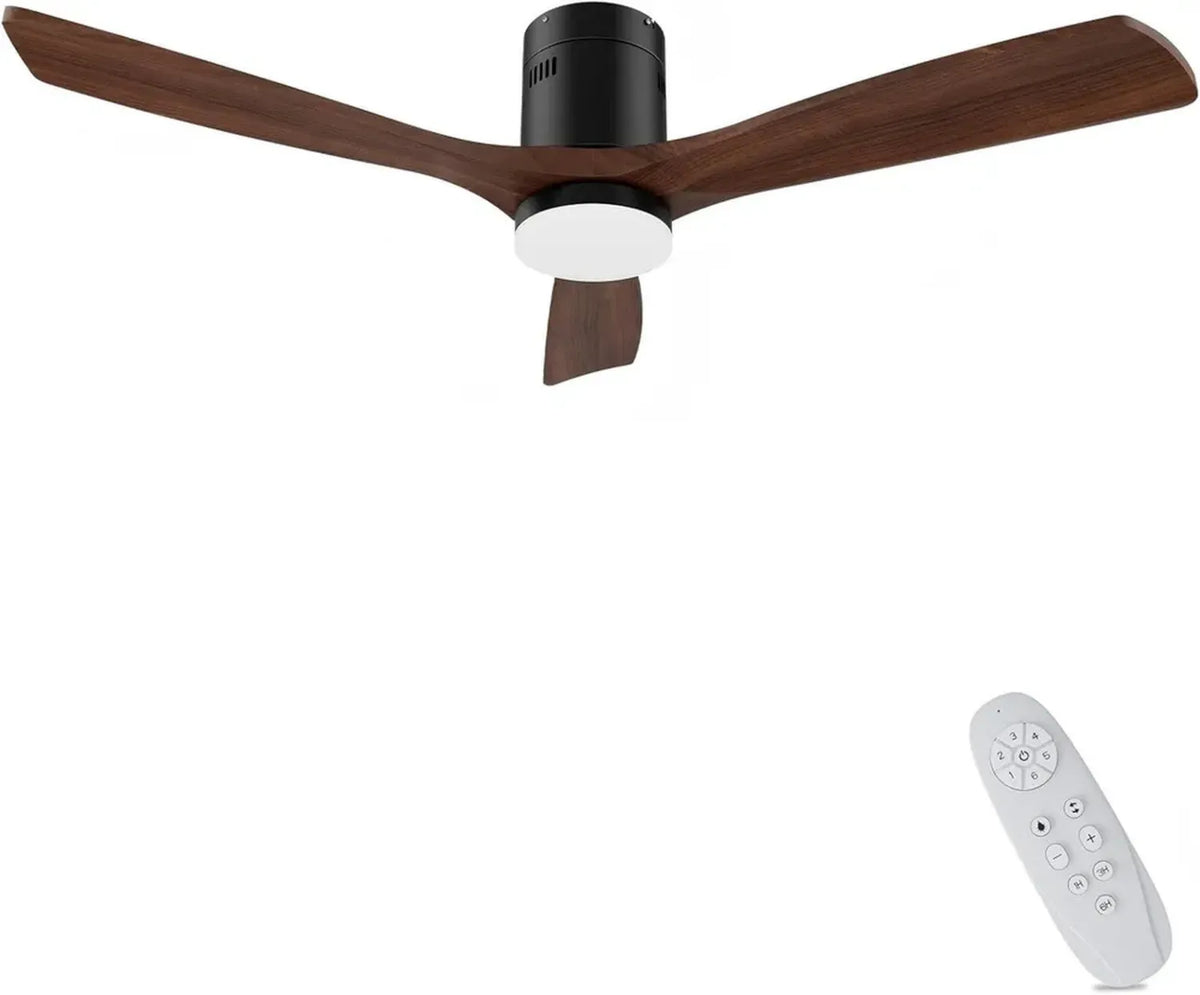 Ventilatore a soffitto silenzioso 132 cm con luce e telecomando, 6 velocità, funzione estate-inverno, motore DC 32 W, bianco e pale in legno naturale