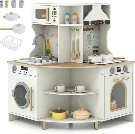 Cucina Giocattolo in Legno per Bambini 3+, con Suoni, Luci e Accessori Completi