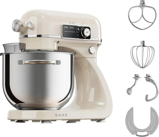 DREAME Impastatrice Planetaria con Ganci Brevettati e Motore Silenzioso da 800W, Ciotola 6L, Display Digitale, 12 Velocità, Accessori Multipli, Colore Bianco