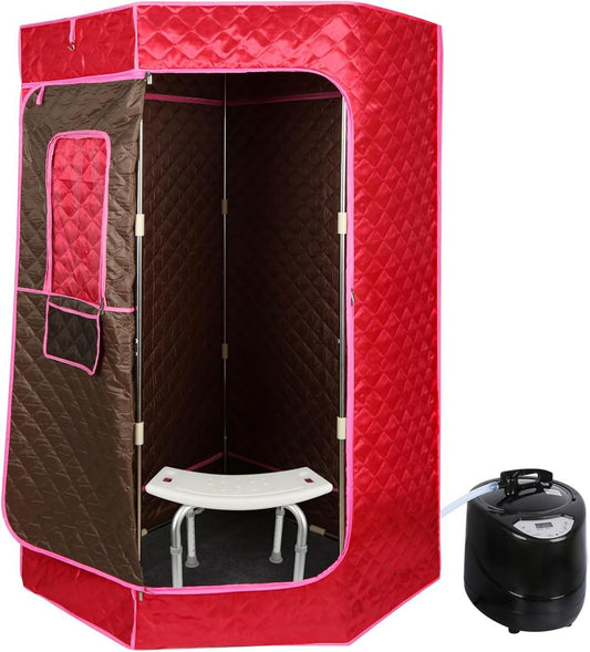 Sauna a vapore portatile - pieghevole, con telecomando, design portatile, 90 x 90 x 180, 3L, 1000 W, rosso, OHMG
