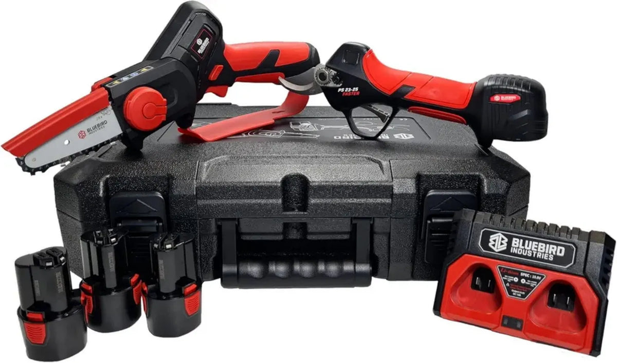 Set Potatura Blue Bird: Forbice PS 23-25 e Seghetto CS 22-04 con 3 Batterie