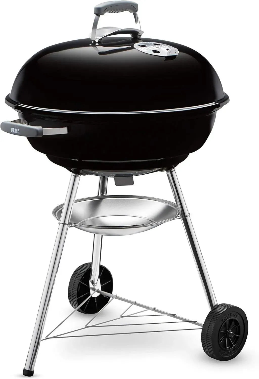 Barbecue a carbone Weber Compact Kettle, 57 cm, smaltato in porcellana, con ruote, Nero
