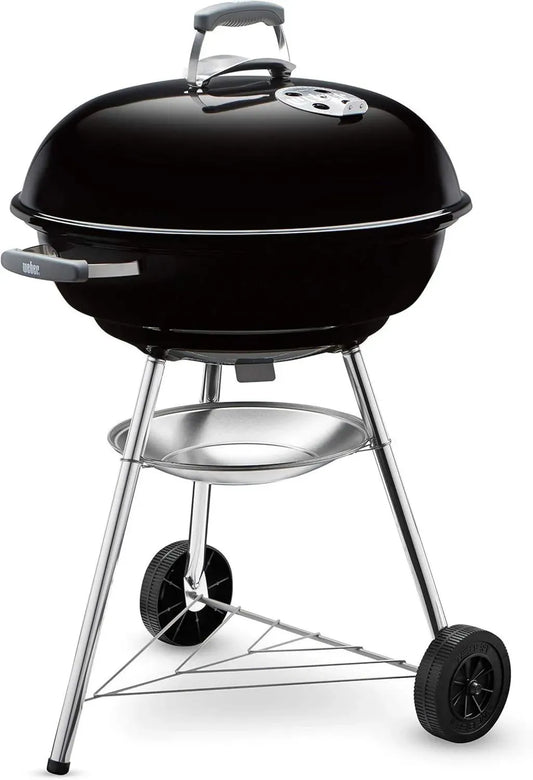 Barbecue a carbone Weber Compact Kettle, 57 cm, smaltato in porcellana, con ruote, Nero