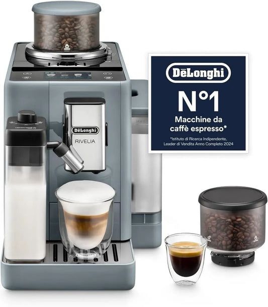De'Longhi Rivelia Macchina da Caffè Automatica, 16 Bevande, Schermo Touch, Sistema LatteCrema, Grigio