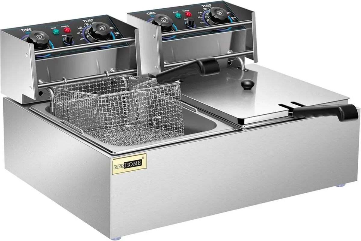 Friggitrice Elettrica VIVOHOME 5000W 20L con Timer 60 Minuti e Controllo Temperatura, 2 Cestelli Removibili 6L per Uso Commerciale e Domestico