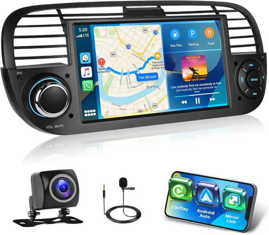 Autoradio Carplay 2+64G per Fiat 500 2007-2015 con Android Auto Wireless e GPS