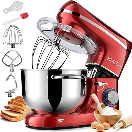 Impastatrice Multifunzione 1500 W, Ciotola 6,5 L in Acciaio Inox, 6 Velocità, Silenziosa, con Frusta, Gancio e Pala